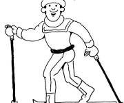 Coloriage Homme &agrave; ski portant un bonnet de noel