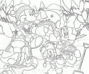 Coloriage La famille de Mickey Mouse s'amuse avec la neige
