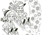 Coloriage La luge avec un gar&ccedil;on et une fille