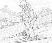 Coloriage La petite fille re&ccedil;oit sa premi&egrave;re le&ccedil;on de ski