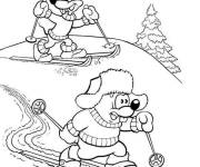 Coloriage La souris qui fait le skie sur la neige