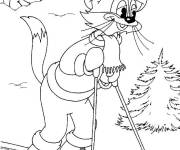 Coloriage Le chat Tom de Disney fait du sKI