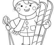Coloriage Le gar&ccedil;on prends une photo avec ses &eacute;quipements de ski