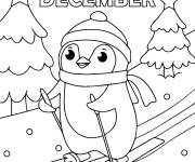 Coloriage Le pingouin faisant de ski