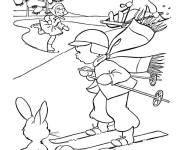 Coloriage Les animaux observent les enfants qui font de ski