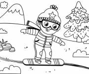 Coloriage Petit gar&ccedil;on mignon sur planche &agrave; neige PS