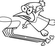 Coloriage et dessins gratuit Pingouin rigolo en tra&icirc;neau sur glace à imprimer