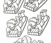 Coloriage plusieurs enfants sur la luge sport d'hiver