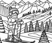 Coloriage Ski d'hiver en montagne