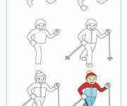 Coloriage Un skieur &agrave; dessiner &eacute;tape par &eacute;tape