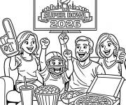 Coloriage Famille et la soir&eacute;e Super Bowl
