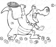 Coloriage Crocodile joue au Tennis