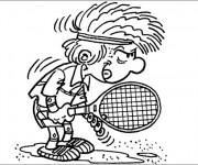 Coloriage Enfant joueur de Tennis qui fait rire