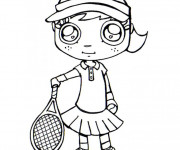 Coloriage Fille joueur de Tennis Kawaii
