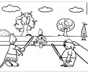 Coloriage Les Animaux et Le Match de Tennis