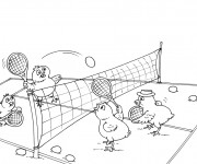 Coloriage Les Poussins jouent au Tennis