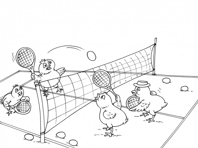 Coloriage et dessins gratuits Les Poussins jouent au Tennis à imprimer