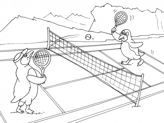 Coloriage et dessins gratuits Match de Tennis entre Les Pingouins à imprimer