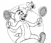Coloriage Tom et  Jerry jouent au Tennis