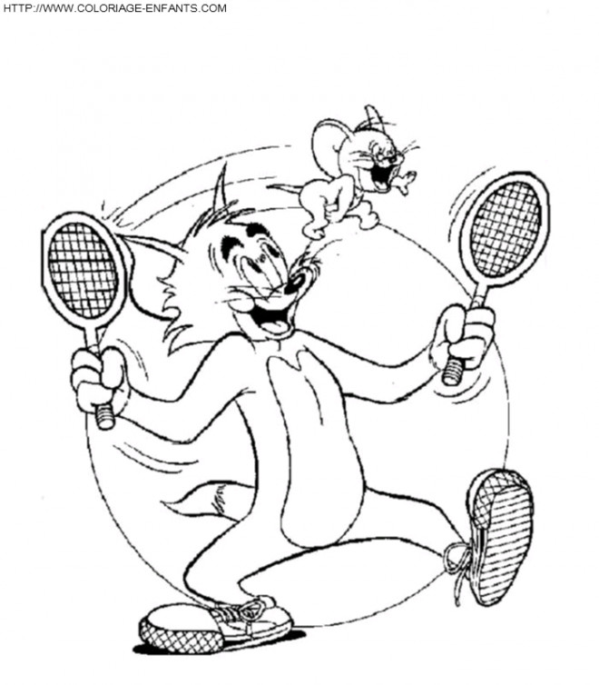 Coloriage et dessins gratuits Tom et  Jerry jouent au Tennis à imprimer
