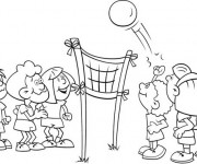 Coloriage Les enfant jouent au Volleyball