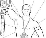 Coloriage John Cena tenant la ceinture de championnat de la WWE r&eacute;aliste