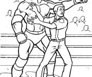 Coloriage Le juge essaie de calmer le catcheur