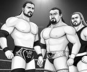Coloriage Trois lutteurs de la WWE avant le match