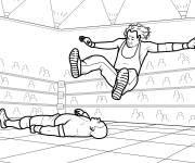 Coloriage Un catcheur de la WWE saute sur son adversaire