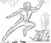 Coloriage Ant-Man bondissant vers les fourmis