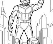 Coloriage Ant-Man en forme g&eacute;ante dans la ville
