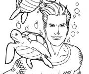 Coloriage Aquaman avec des tortues