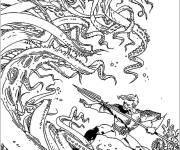 Coloriage Aquaman contre le monstre