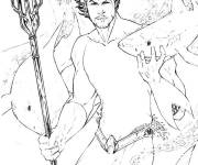 Coloriage Aquaman parmi les requins dans l'oc&eacute;an