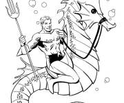 Coloriage et dessins gratuit Le super-héros Aquaman et l’hippocampe à imprimer