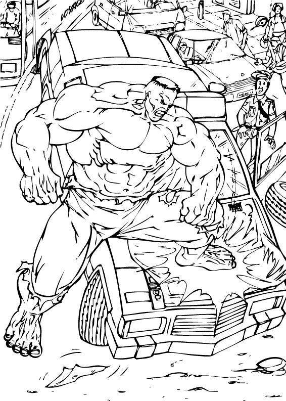 Coloriage et dessins gratuits Avengers Hulk démolit  Une Voiture à imprimer