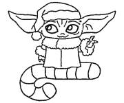 Coloriage et dessins gratuit Baby Yoda c&eacute;l&egrave;bre la nouvelle ann&eacute;e à imprimer