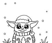 Coloriage et dessins gratuit Baby Yoda en tenu de p&egrave;re no&euml;l à imprimer