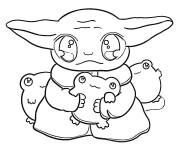 Coloriage et dessins gratuit Baby Yoda kawaii mal &agrave; l'aise à imprimer