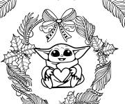 Coloriage Baby Yoda sur une carte de noel imprimable