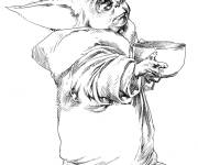 Coloriage B&eacute;b&eacute; Yoda aime la soupe