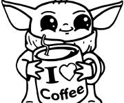 Coloriage et dessins gratuit B&eacute;b&eacute; Yoda aime le caf&eacute; à imprimer