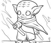 Coloriage B&eacute;b&eacute; Yoda au combat