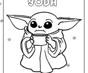 Coloriage et dessins gratuit B&eacute;b&eacute; Yoda  avec des flocons de neige à imprimer