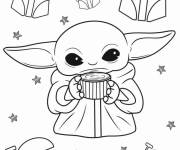Coloriage B&eacute;b&eacute; Yoda avec motifs casque de Mandalorien