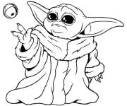 Coloriage B&eacute;b&eacute; Yoda avec un jouet de petit vaisseau