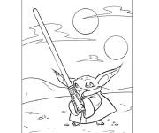 Coloriage B&eacute;b&eacute; Yoda avec un sabre laser