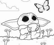 Coloriage B&eacute;b&eacute; Yoda avec une papillon