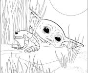 Coloriage B&eacute;b&eacute; Yoda cherche les grenouilles