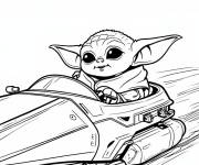Coloriage B&eacute;b&eacute; Yoda conduit une v&eacute;hicule rapide